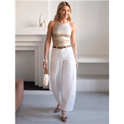 Топ с закрытым декольте из хлопка с эластаном в рубчик с матовым покрытием металлик