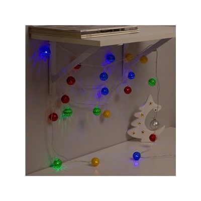 Гирлянда «Нить» 4 м с насадками «Шарик с узором», IP20, прозрачная нить, 20 LED, свечение мульти, 8 режимов, 220 В
