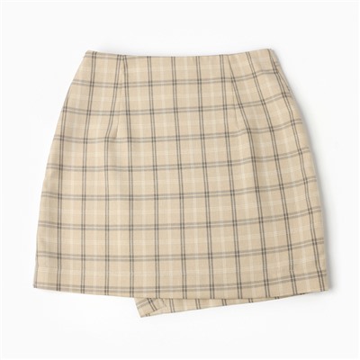 Юбка мини на запах женская MINAKU: Casual Collection, клетка бежевая, размер 48