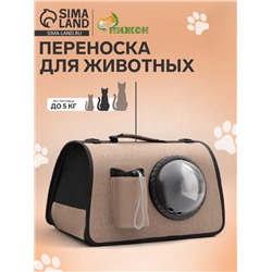 Сумка - переноска, 43×24×28 см, с органайзером и иллюминатором, коричневая