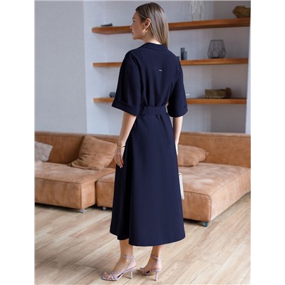 Платье-рубашка А-силуэта с поясом и карманами из плотного лиоцелла