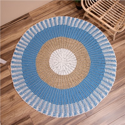 Ковёр на пол круглый натуральный плетёный «Волна», из водорослей, 150 см, голубой