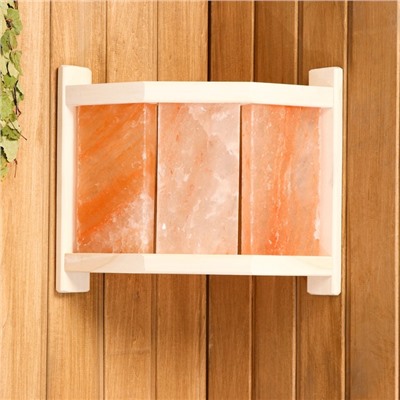 Абажур для бани и сауны с гималайской солью, липа, 29.5×33×13.5 см, настенный, угловой, 3 плитки, «Добропаровъ»