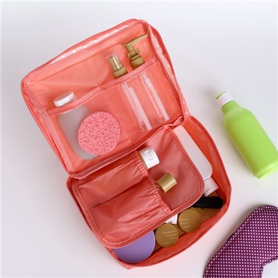 Косметичка-органайзер дорожная на молнии, с карманами, в мелкий горох, розовая