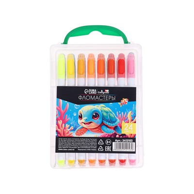 Фломастеры 24 цвета «Мышка», в пластиковом пенале с ручкой, вентилируемый колпачок