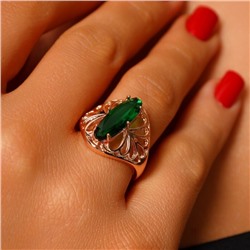 Кольцо с крупным камнем 18 р ювелирная бижутерия Дубайское золото покрытие позолота, вставка: фианиты, цвет: зеленый, арт.314.633-18