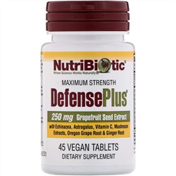 NutriBiotic, DefensePlus, максимальная сила, 45 веганских таблеток