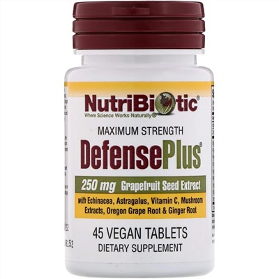 NutriBiotic, DefensePlus, максимальная сила, 45 веганских таблеток