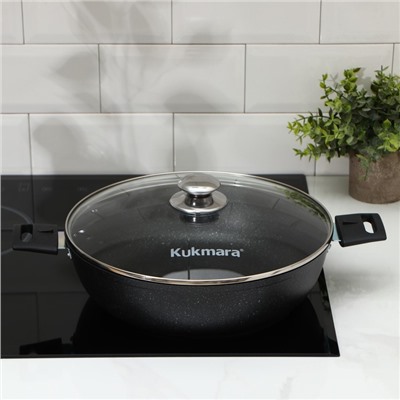 Сотейник KUKMARA, d=30 см, съёмные ручки, стеклянная крышка, антипригарное покрытие, алюминий, тёмно-серая