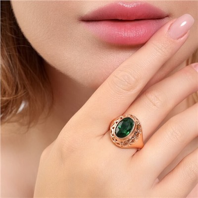 Кольцо 19 р ювелирная бижутерия коллекция "Дубай", покрытие позолота, вставка: фианит, цвет: зеленый, арт.314.848-19