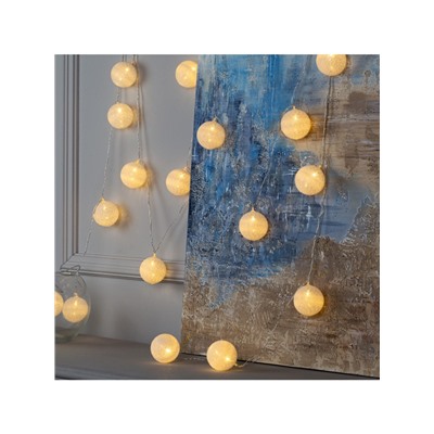 Гирлянда «Нить» 5 м с насадками «Клубки белоснежные», IP20, прозрачная нить, 20 LED, свечение тёплое белое, 220 В