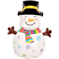 Шар (34''/86 см) Фигура, Снеговик в ярком шарфе, 1 шт. в уп.