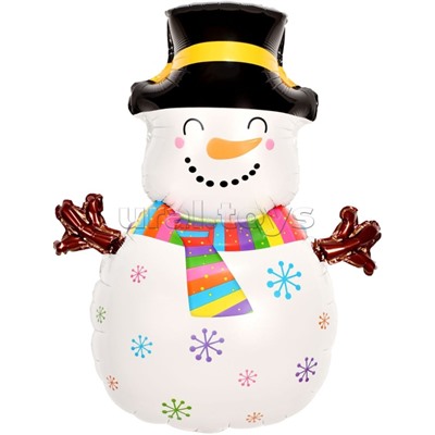 Шар (34''/86 см) Фигура, Снеговик в ярком шарфе, 1 шт. в уп.