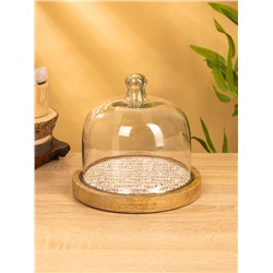 Клош стеклянный, 20×20×20 см, дерево