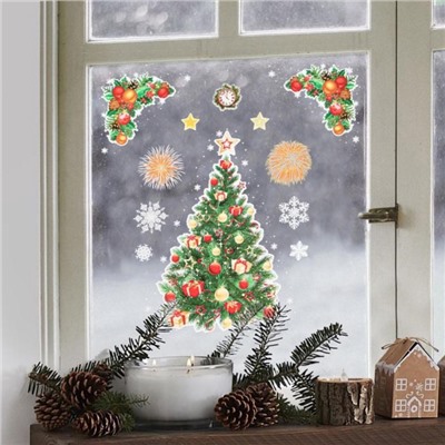 Наклейки новогодние «Ёлка и салюты», 40×30 см