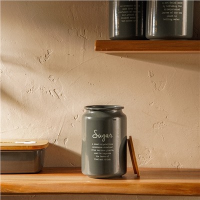 Банка для сахара SL Home, 9.5×14 см, с бамбуковой крышкой, серая