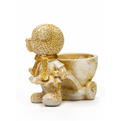 Кашпо гипс «Медведица с тележкой», 10×10×6 см, слоновая кость