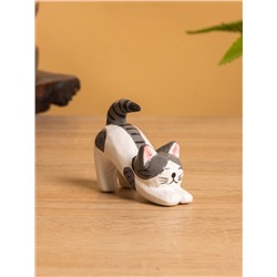 Сувенир «Потягивающийся Кот», 2.5×5×6 см, дерево, чёрно-белый