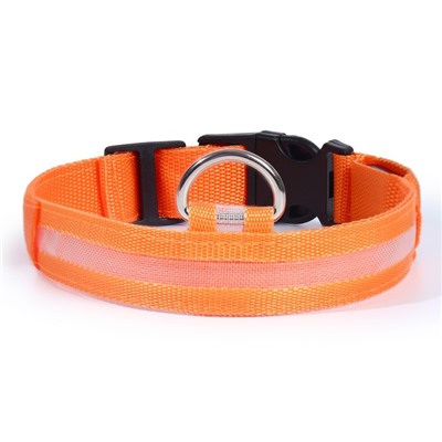 Ошейник, размер L, ОШ 45-52×2.5 см, с подсветкой, 3 режима свечения, оранжевый