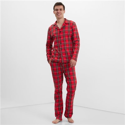 Пижама мужская (рубашка, брюки) KAFTAN «Клетка», размер 52