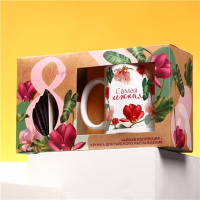 Подарочный набор «С 8 Марта»: чайное ассорти (5 вкусов x 4 шт.), кружка 300 мл.