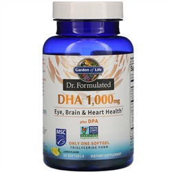 Garden of Life, Dr. Formulated, DHA,  Lemon, 1,000 mg, 30 Softgels