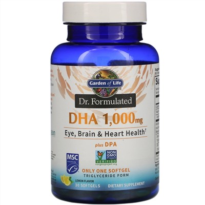 Garden of Life, Dr. Formulated, DHA,  Lemon, 1,000 mg, 30 Softgels