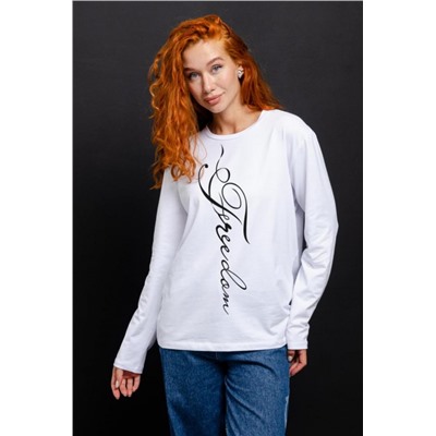 8513 Футболка с длинным рукавом женская (Белый_freedom)