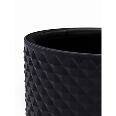 Кашпо для цветов «Фасет», 2 л, d=15 см, h=14 см, пластиковое, с автополивом, со вставкой, серое