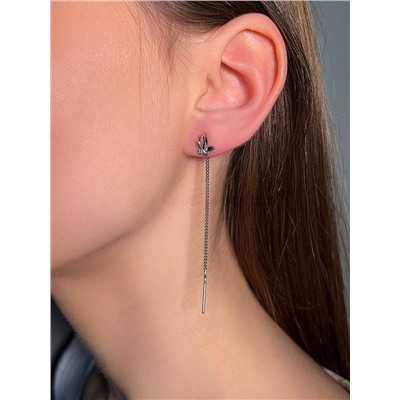 Серьги-продёвки из серебра с фианитами родированные 925 пробы с-0005р200