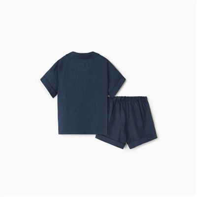 Костюм детский (рубашка и шорты) «Крошка Я» Linen, рост 86-92 см, синий