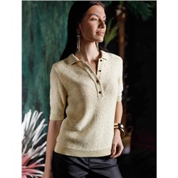 Джемпер поло с застежкой на пуговицы из хлопковой пряжи с пайетками