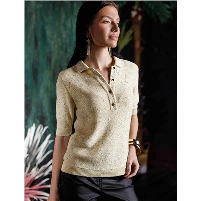 Джемпер поло с застежкой на пуговицы из хлопковой пряжи с пайетками