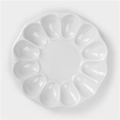 Блюдо для подачи яиц Добрушский завод «Белье», d=22 см, на 12 яиц и кулич, фарфор, белое