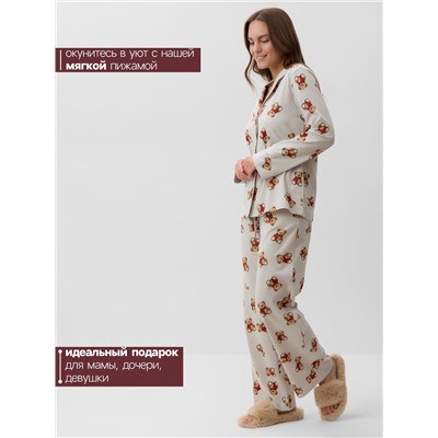 Пижама новогодняя женская (рубашка, брюки) KAFTAN «Мишка в шарфе», размер 52-54