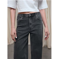 Актуальная коллекция CONTE CON-802 Чёрные джинсы wide leg с эффектом потёртостей и двойными шлёвками