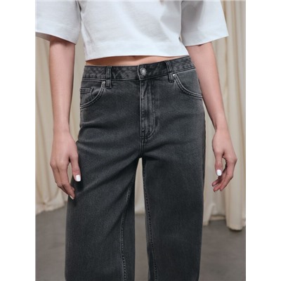 Актуальная коллекция CONTE CON-802 Чёрные джинсы wide leg с эффектом потёртостей и двойными шлёвками