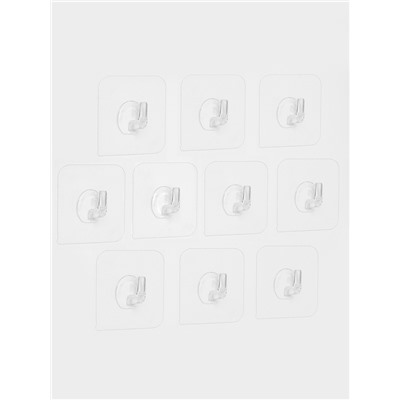 Крючки самоклеящиеся настенные прозрачные, 5.6×5.6 см, 10 шт.
