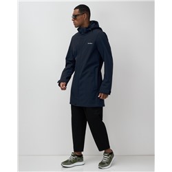 Парка спортивная мужская с капюшоном softshell темно-синего цвета 9565TS