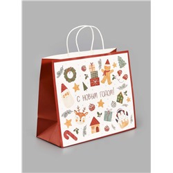 Пакет подарочный «Новогодние мечты», белый крафт, 32×28×15 см