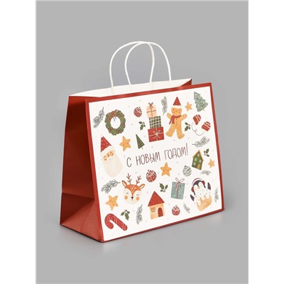 Пакет подарочный «Новогодние мечты», белый крафт, 32×28×15 см