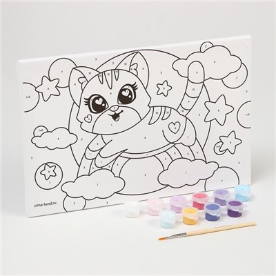 Картина по номерам для детей «Котёнок на радуге», 20×30 см