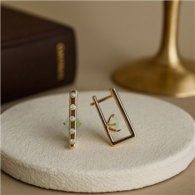 Серьги ювелирная бижутерия коллекция "Дубай" покрытие позолота, вставка: фианиты, цвет: прозрачный и бледно-зеленый матовый, арт.007.192