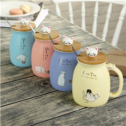 Кружка «Котик», 500 мл, ложка, крышка, керамика, МИКС