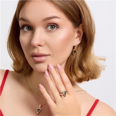 Комплект ювелирной бижутерии коллекция "Дубай" серьги, кулон и кольцо 17 р, покрытие позолота, вставка: фианиты, цвет: морская волна, арт.313.180-17