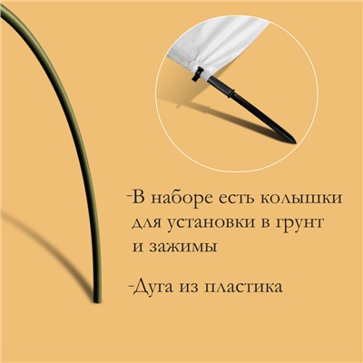 Парник прошитый, длина 3 м, 4 дуги из пластика, дуга L=2 м, d=20 мм, спанбонд 35 г/м², «Ленивый», с колышками и зажимами