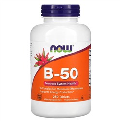 Now Foods, B-50, добавка с витаминами группы В, 250 таблеток