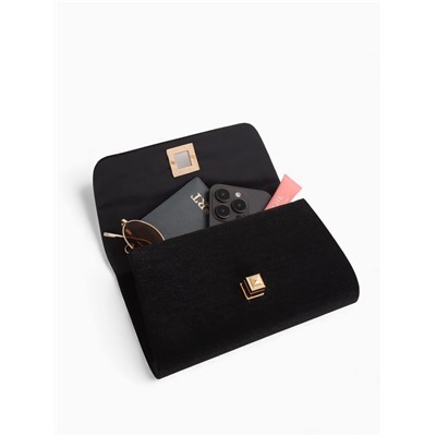 Сумка-клатч женская вечерняя на клапане, на длинной цепочке, однотонная, чёрная