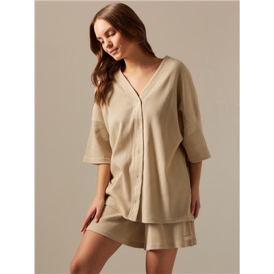 Пижама женская (рубашка, шорты) SL HOME Soft Home, размер 52-54, бежевая