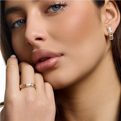 Комплект ювелирной бижутерии коллекция "Дубай" серьги и кольцо 19 р, покрытие позолота, вставка: цирконы, цвет: прозрачный, арт.215.712-19